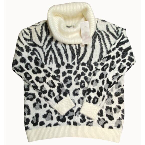 NWT Leopard Print Cowl Neck Sweater Women Sz S New Direction Lux Touch Soft - Picture 1 of 9
